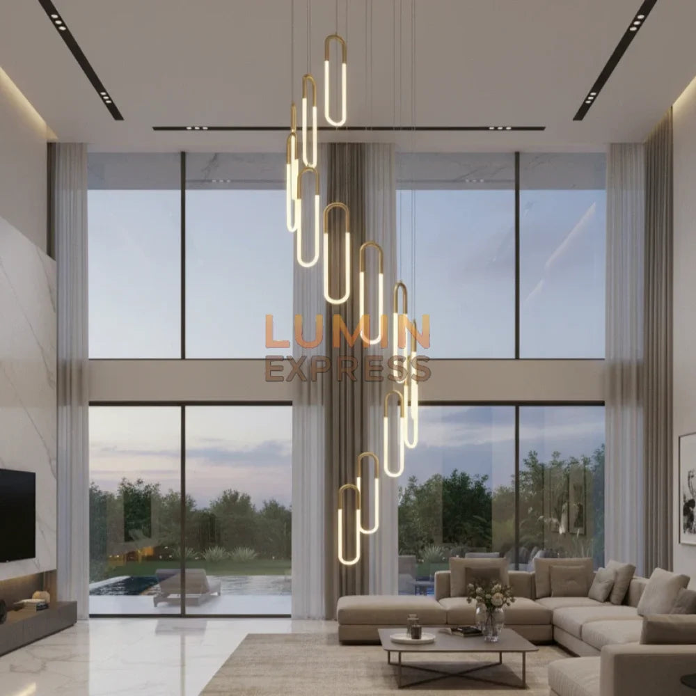 Lustre WARNER Cascade doré 13 lumières LED design moderne