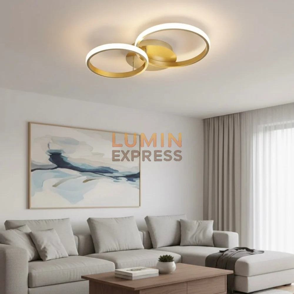 Plafonnier design circulaire or FLOA Duo Gold 30cm + 20cm, Luminexpress – luminaire Maroc haut de gamme