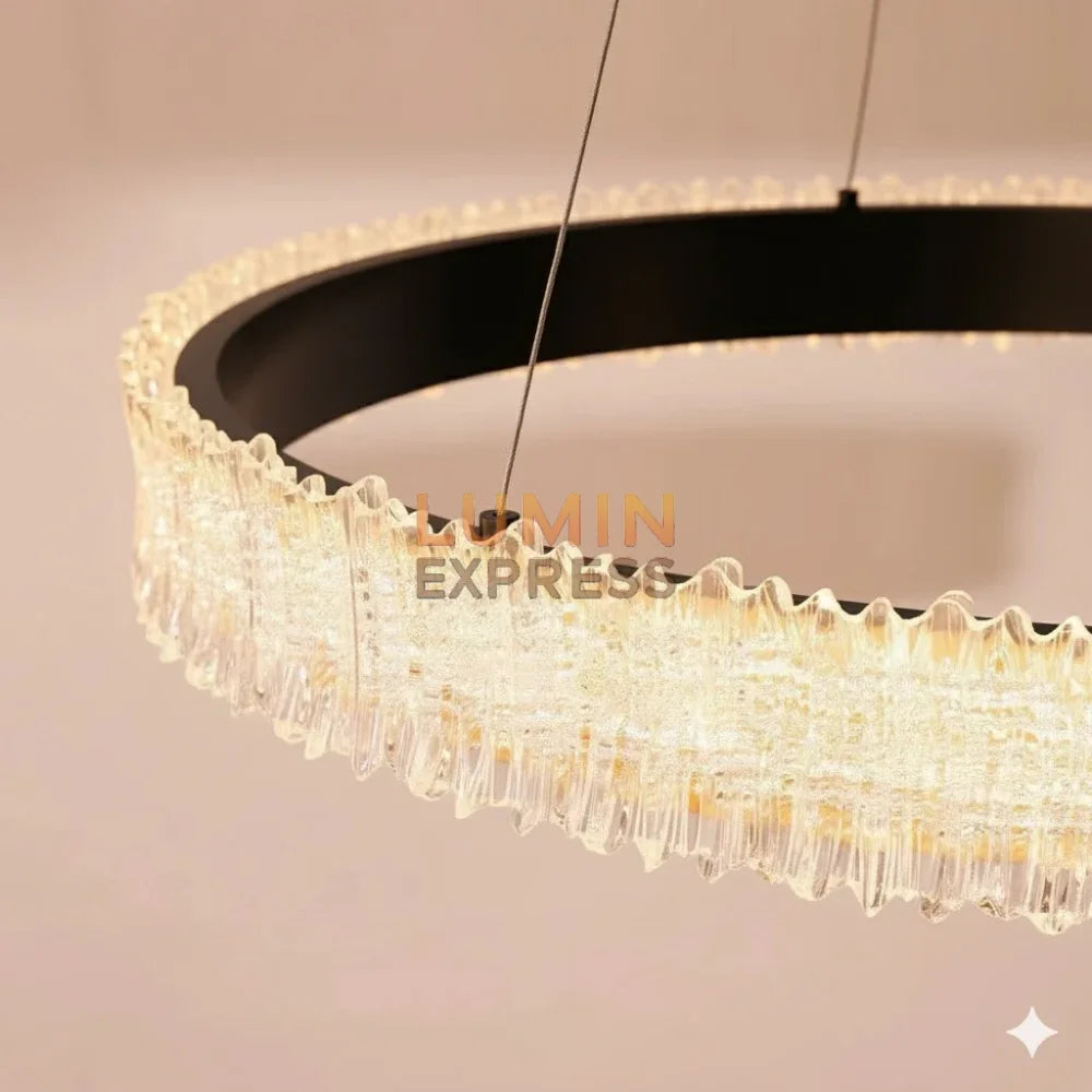 Lustre noir circulaire 40 cm avec cristal texturé – Luminexpress Maroc