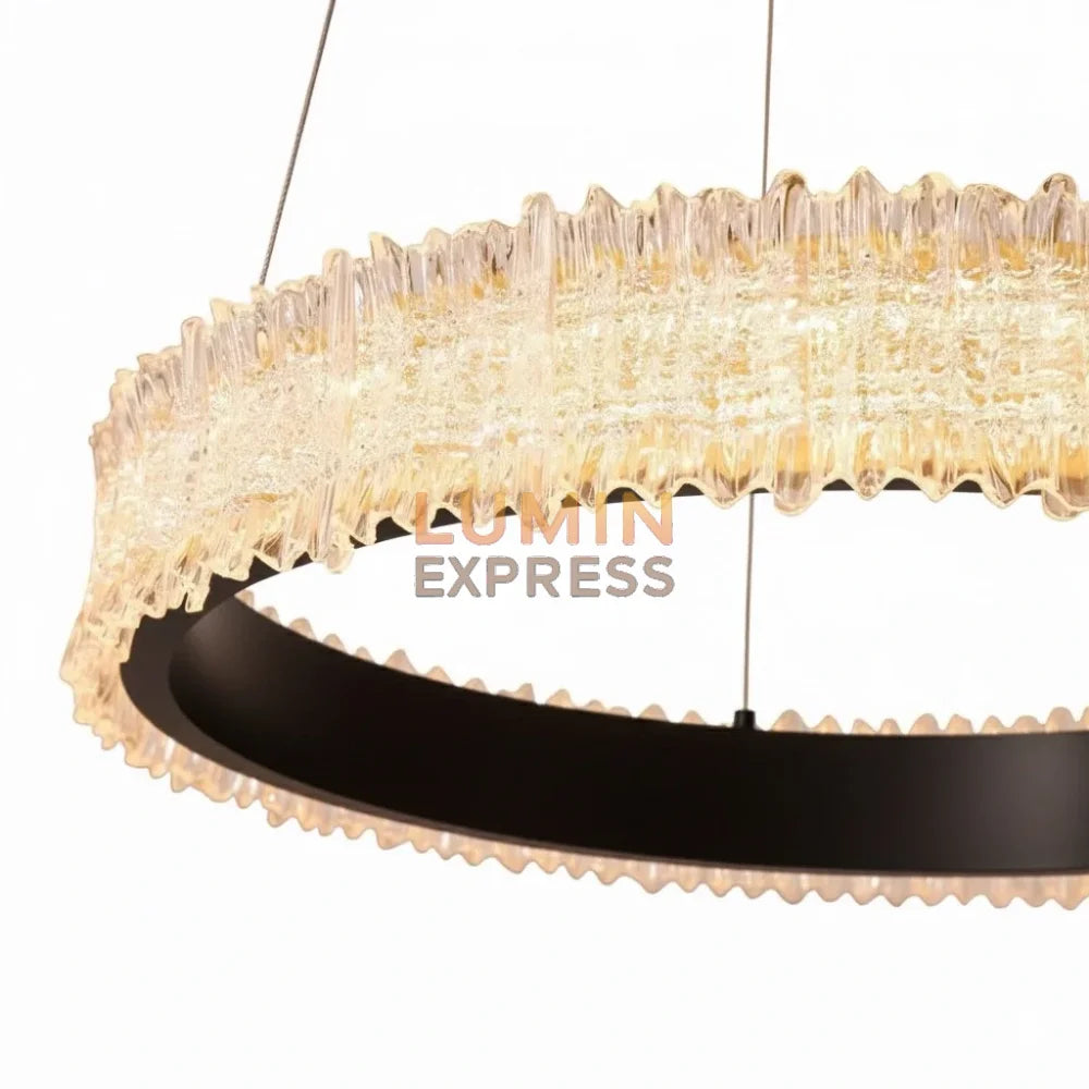 Suspension LED 60W – design circulaire noir et cristal texturé Maroc