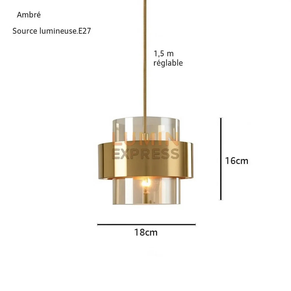 Suspension luminaire CUBO en verre ambre – Éclairage décoratif élégant pour intérieur Maroc