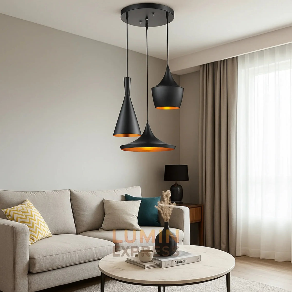 Suspension Dulce design moderne noir avec 3 abat-jours – Luminexpress Maroc