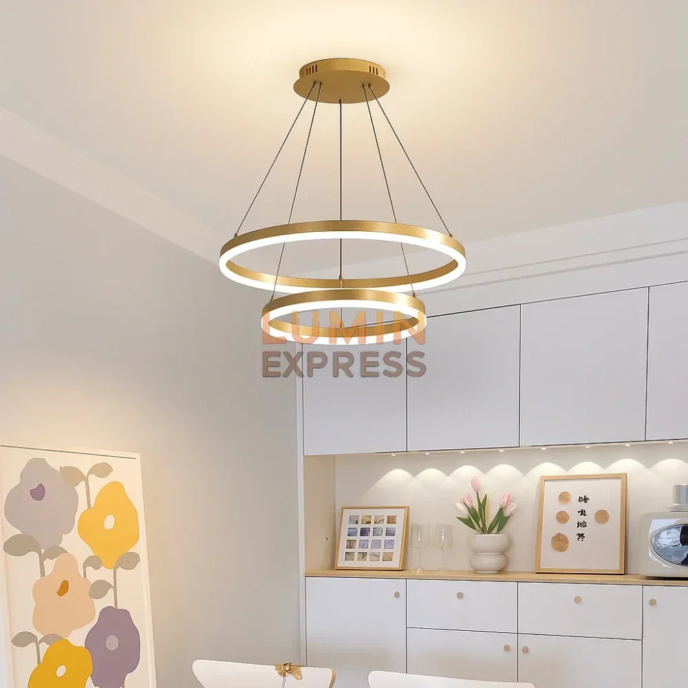 Suspension LED ELITE DUO Gold dorée brossée design moderne – Luminexpress Maroc