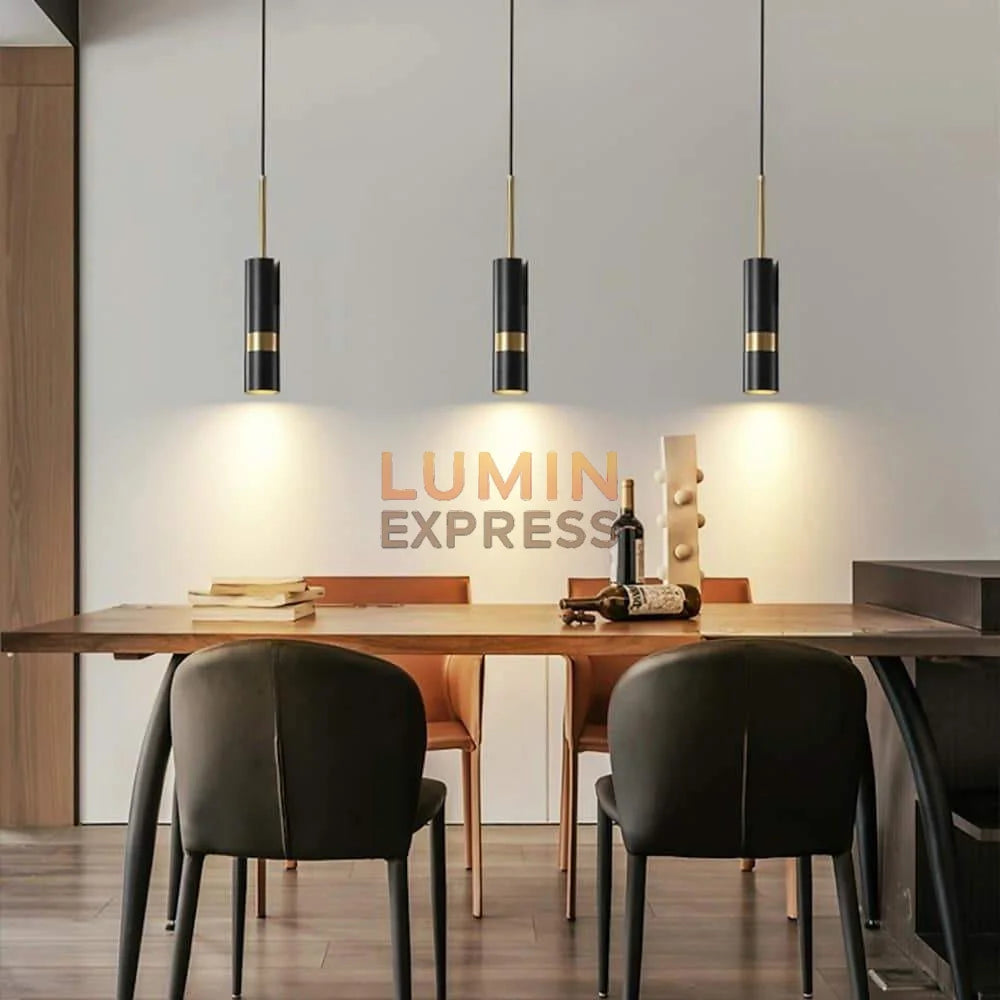 Suspension design noir ELVOR — tube orientable, luminaire salle a manger Maroc Luminexpress.