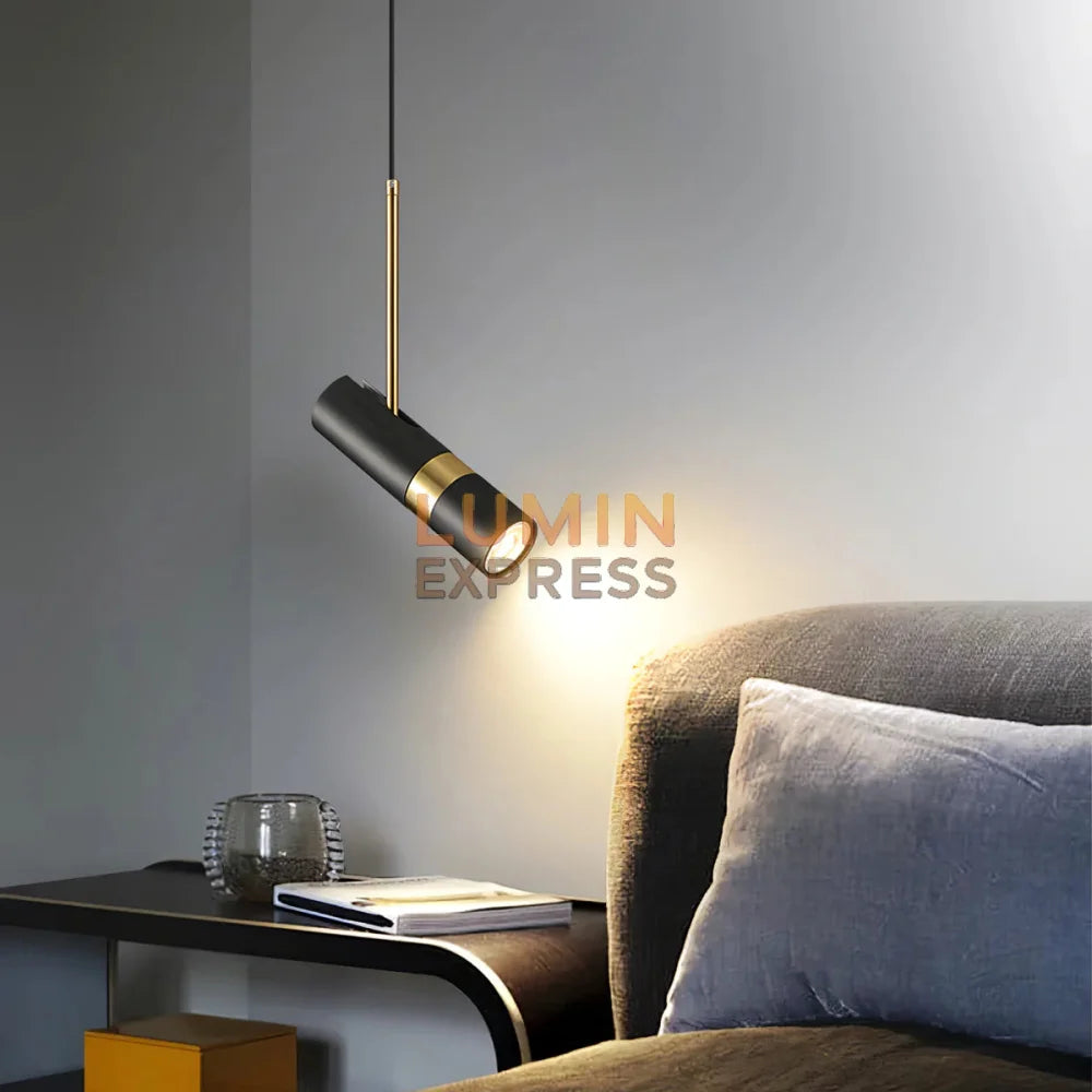 Suspension ELVOR Black — luminaire design Maroc, spot suspendu noir et or Luminexpress.