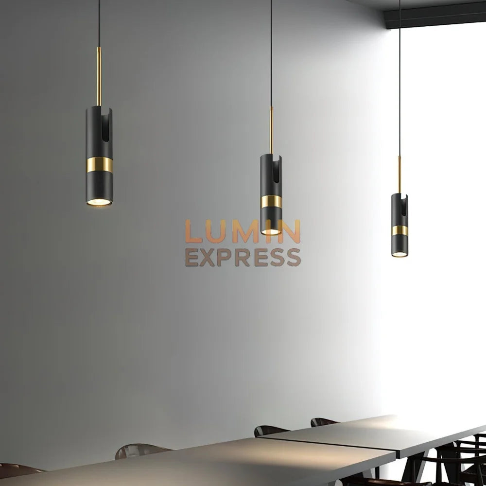 Suspension design noir ELVOR — tube orientable, luminaire Maroc Luminexpress.