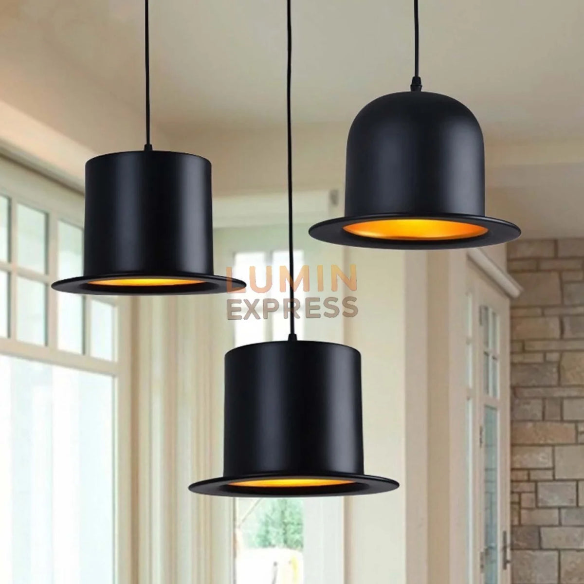 Luminaire suspension Gentleman noir mat avec intérieur doré – Casablanca Maroc