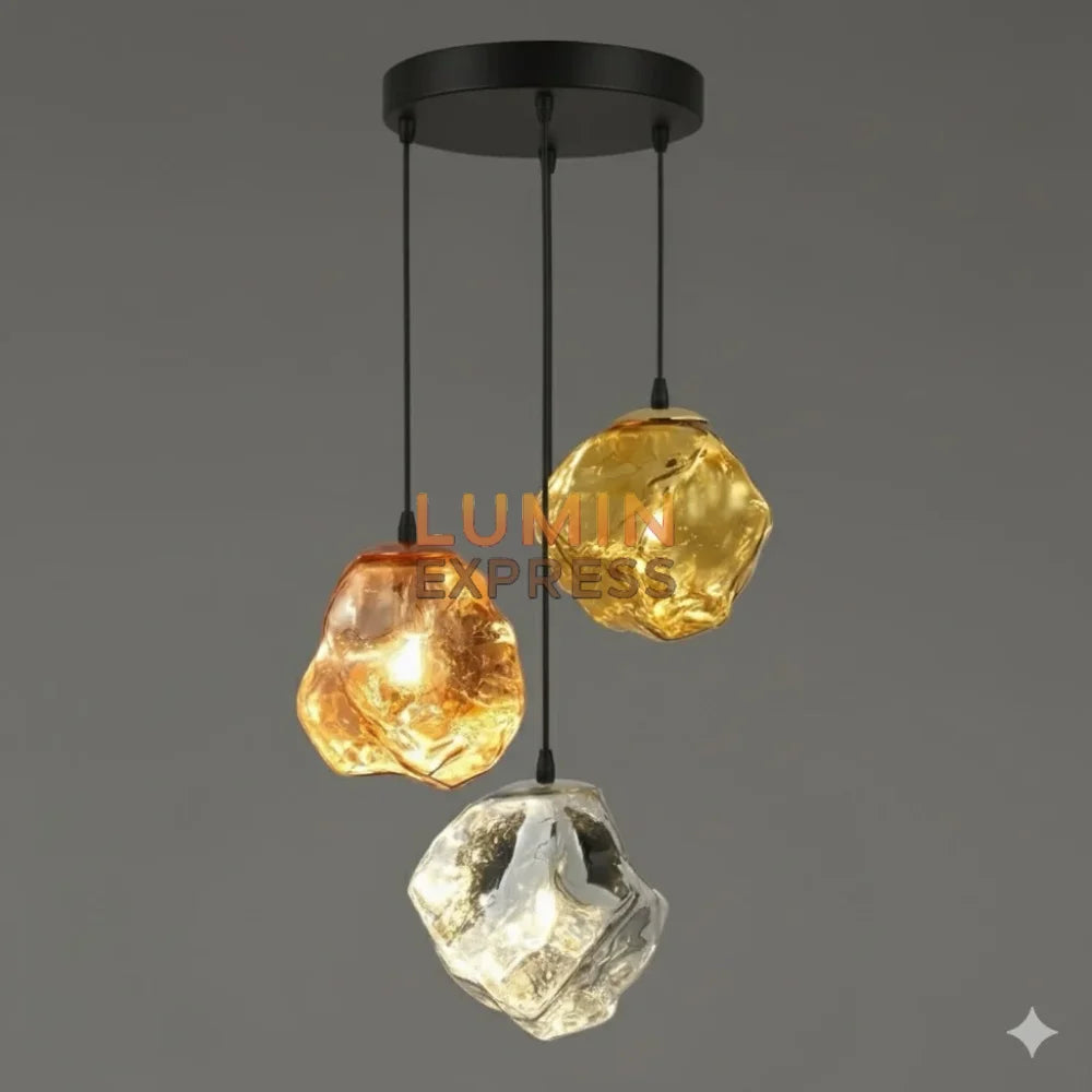 Suspension en verre soufflé MELT Triple – trio de couleurs style Lava – LUMINEXPRESS Maroc.