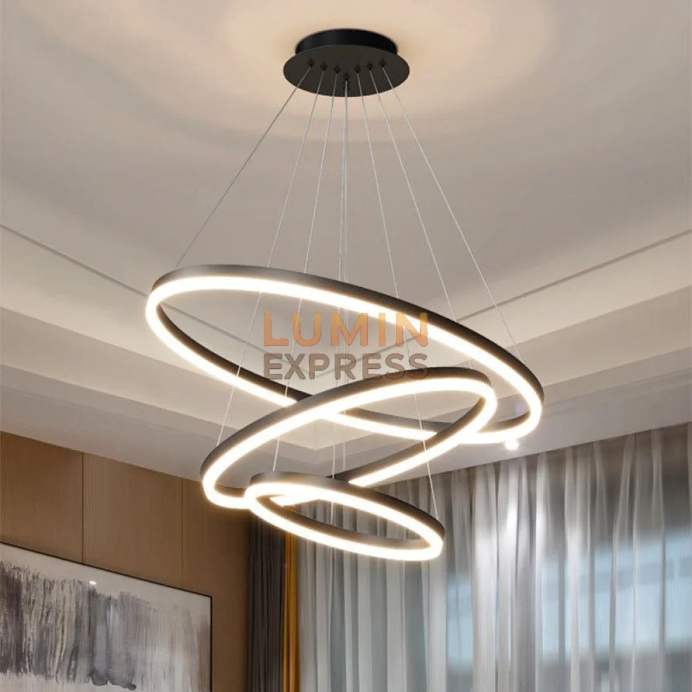 Suspension LED ELITE Black – triple anneau lumineux pour salle à manger ou salon contemporain