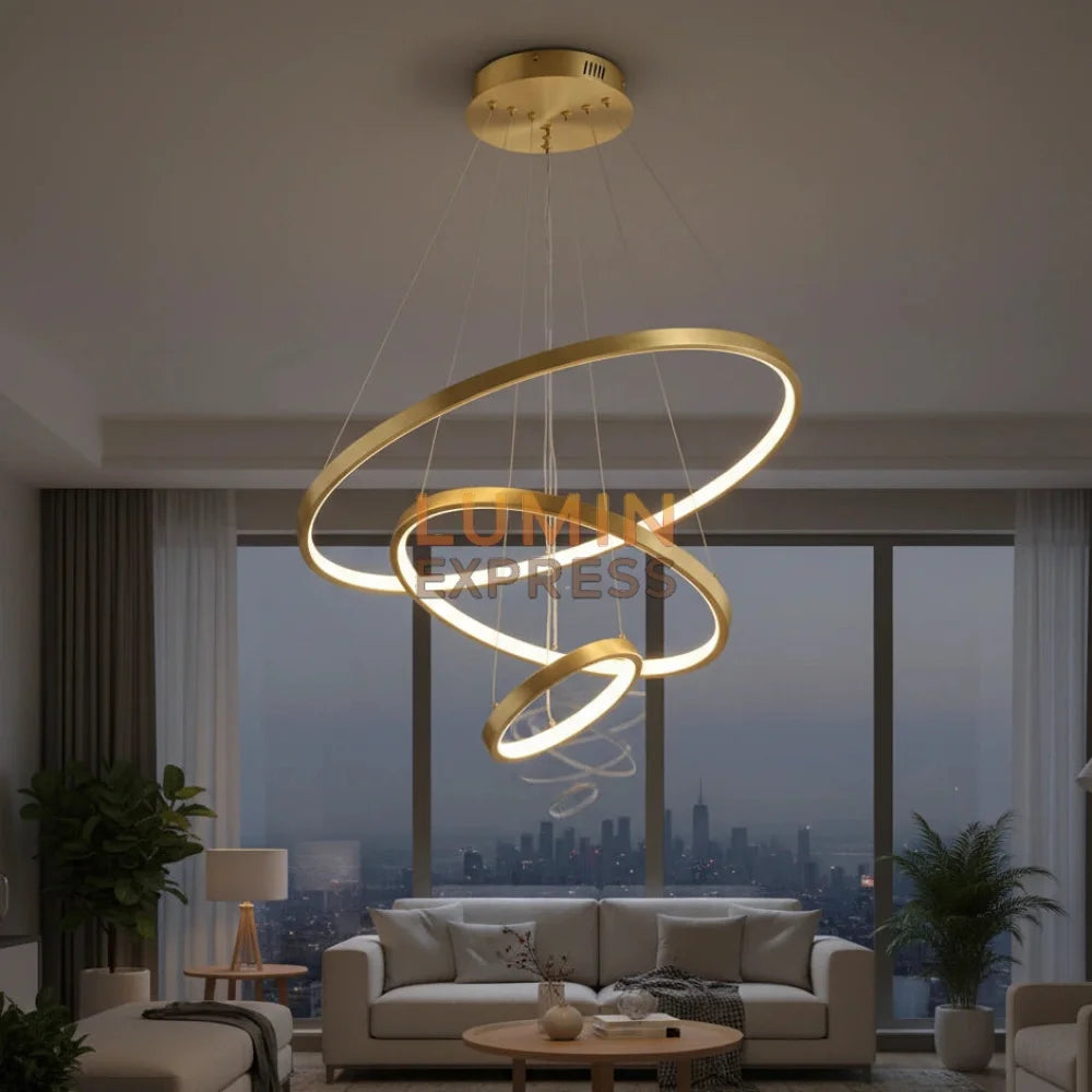 Suspension LISBON Triple Cuivre LED design pour salon – Luminexpress Maroc