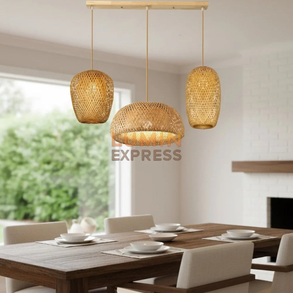 Luminaire en bambou artisanal avec triple diffuseur – Collection nature Luminexpress