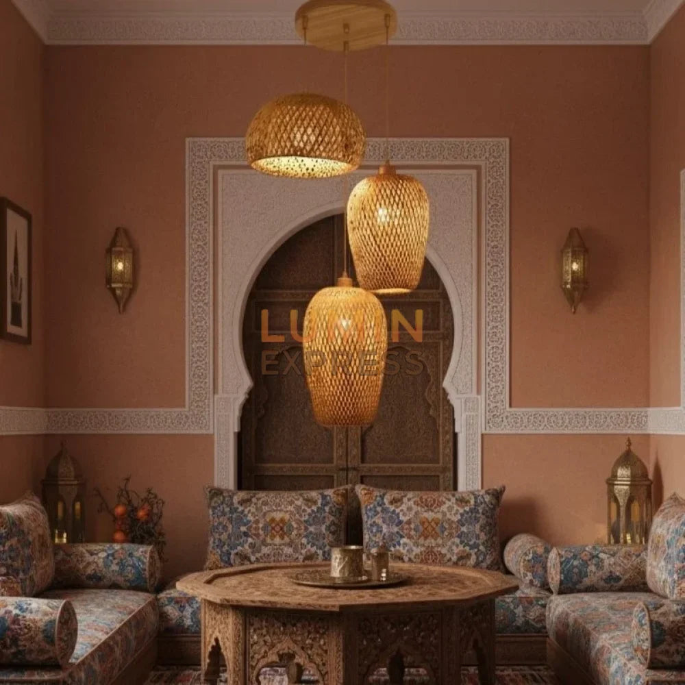 Suspension décorative MALAYA Triple pour riad ou maison d’hôtes au Maroc – Éclairage élégant et artisanal