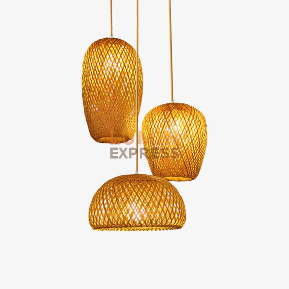Suspension triple MALAYA en rotin tressé, parfaite pour un intérieur moderne et naturel au Maroc