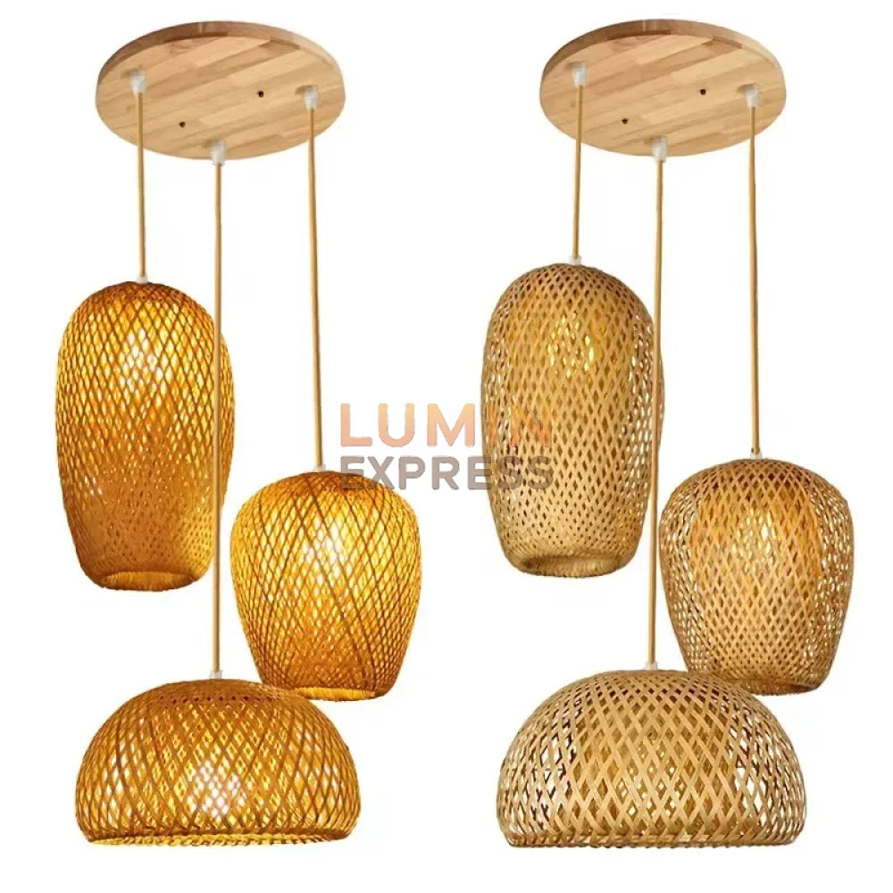 Suspension naturelle en bambou et rotin, idéale pour créer une ambiance douce et authentique 