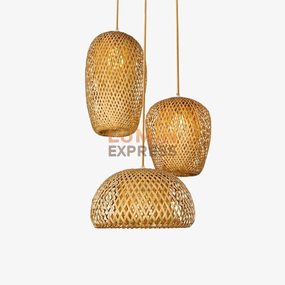 Suspension triple MALAYA en rotin tressé, parfaite pour un intérieur moderne et naturel au Maroc