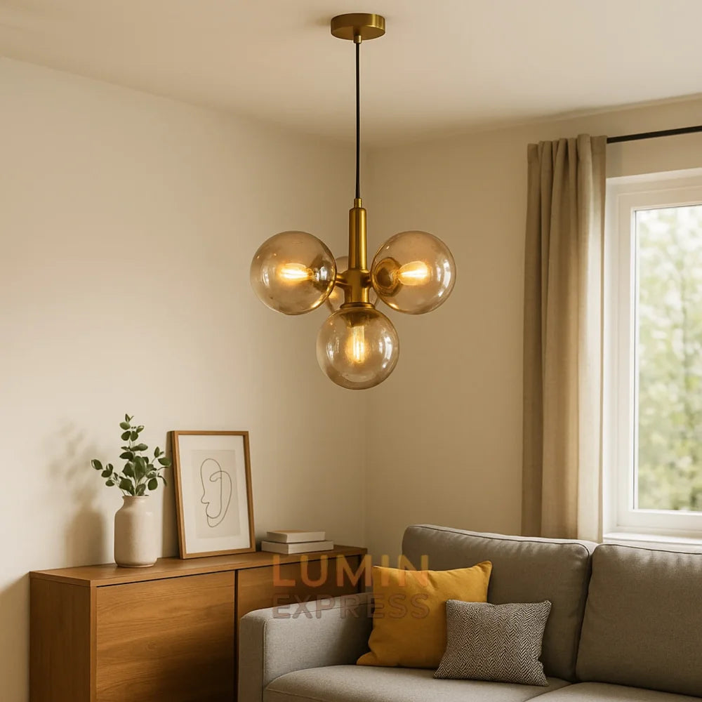 Suspension PULPY 4 Boules en laiton doré avec globes en verre – Luminexpress Maroc