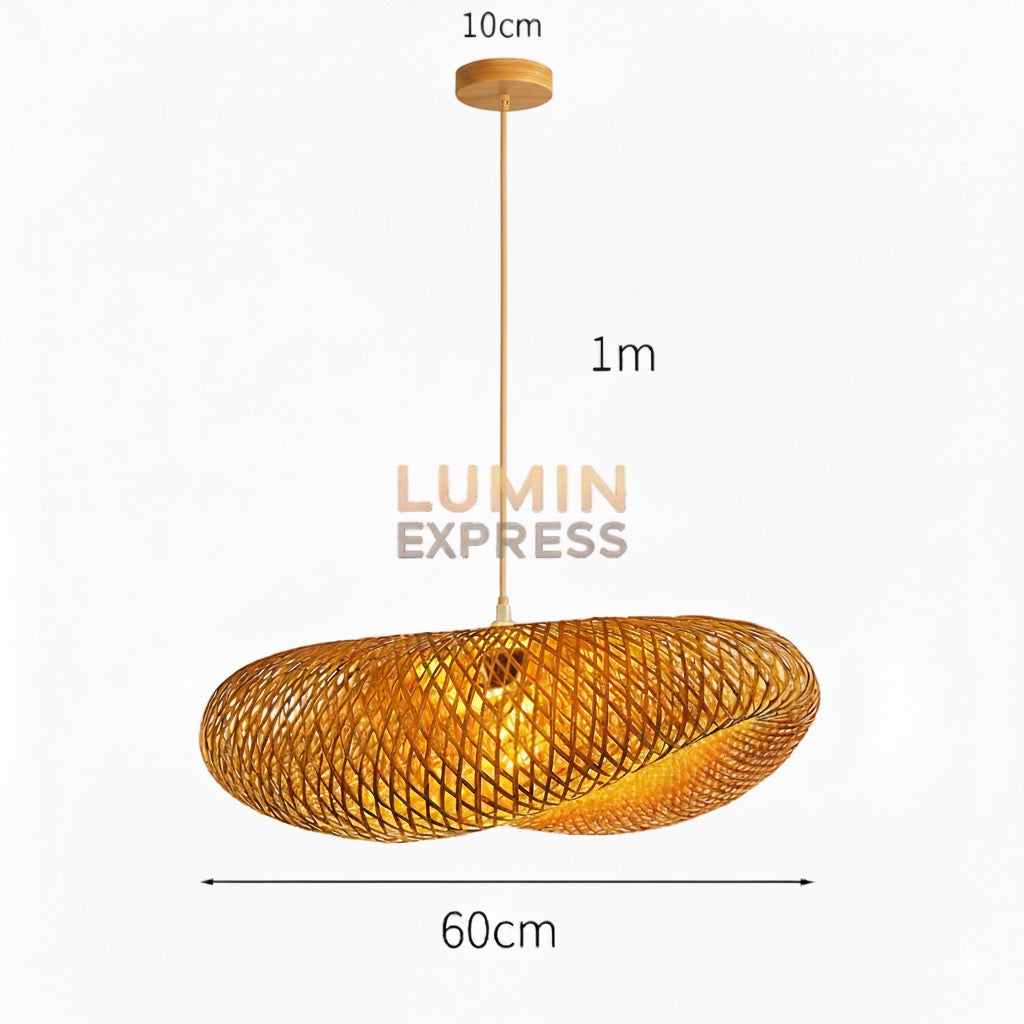 Suspension TENZO 60 cm en bambou tressé — luminaire naturel Luminexpress Maroc