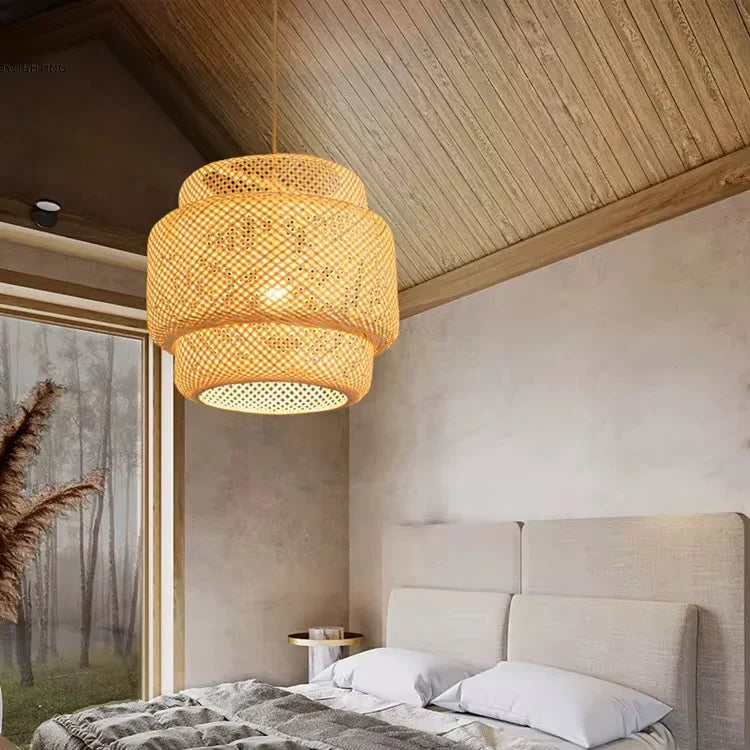 Suspension ZENYA en bambou et rotin naturel – luminaire bohème Luminexpress Maroc