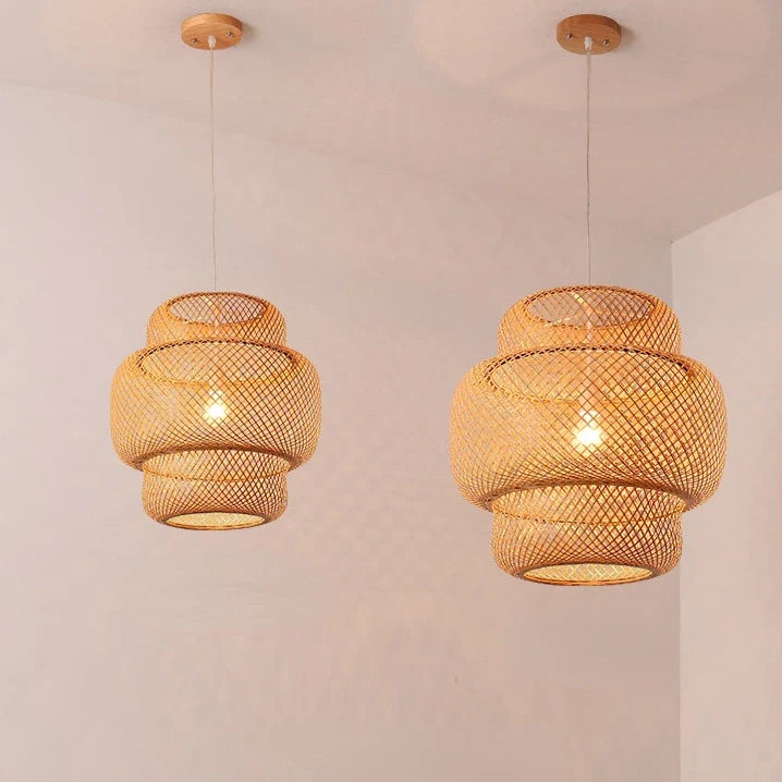 Suspension ZENYA naturelle en bambou et rotin – luminaire déco artisanale Maroc