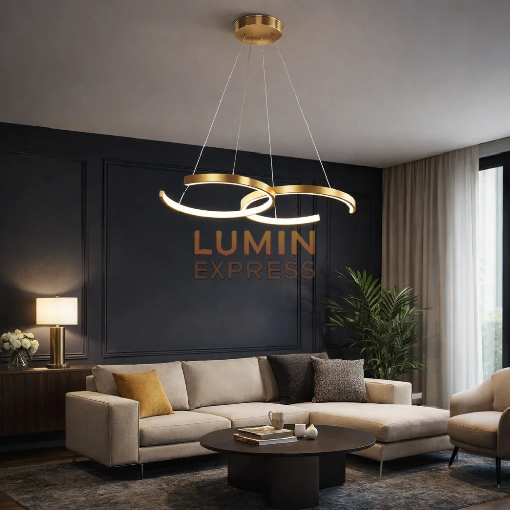 Vue latérale suspension Fiora Gold design – Luminaire Maroc Luminexpress